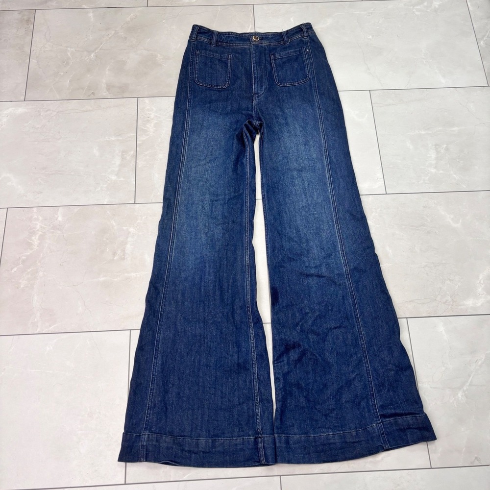 Anthropologie Y2K Wide Leg Flare Jeans Dark Wash Low Rise Trouser Denim